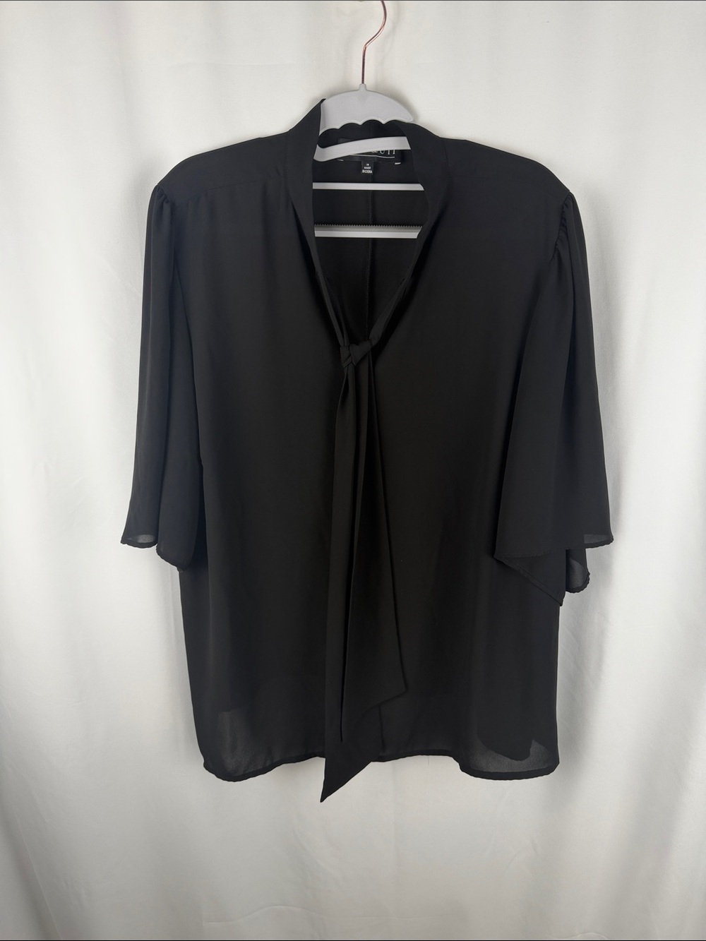 Eloquii Black Tie-Neck Chiffon Blouse